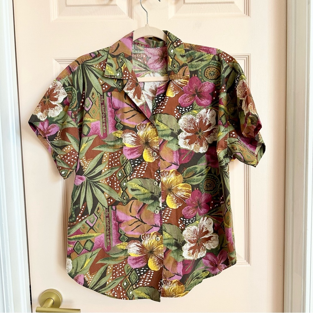 Brown and purple Hawaiian button up